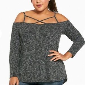 Torrid Strappy Cold Shoulder Top Heather Gray